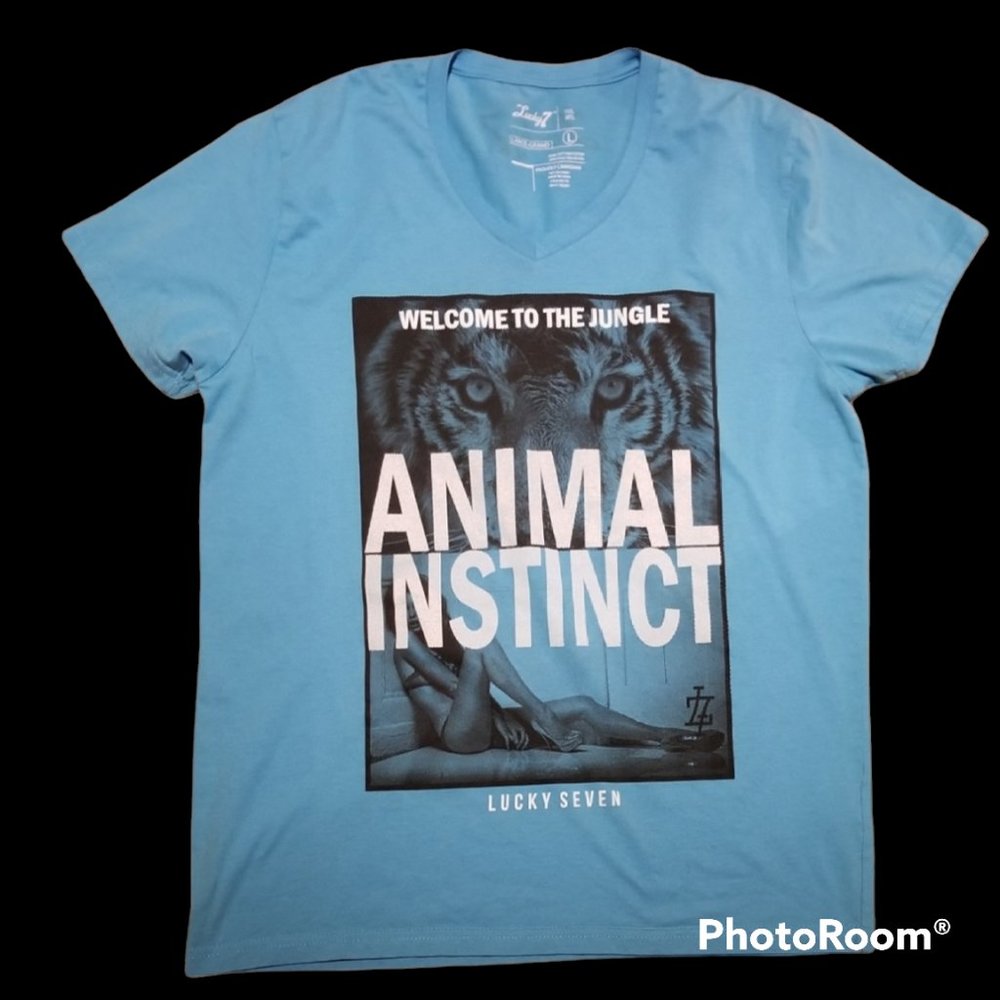 Women's LUCKY 7 Aquamarine V-Neck Tee (Size Large)